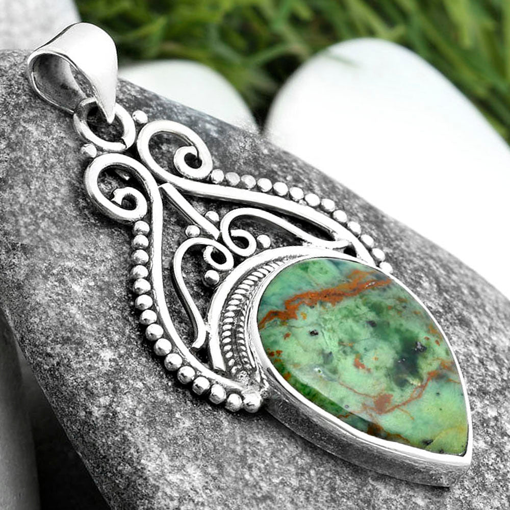Natural Turkish Rainforest Chrysocolla Pendant P-1541 SDP103589