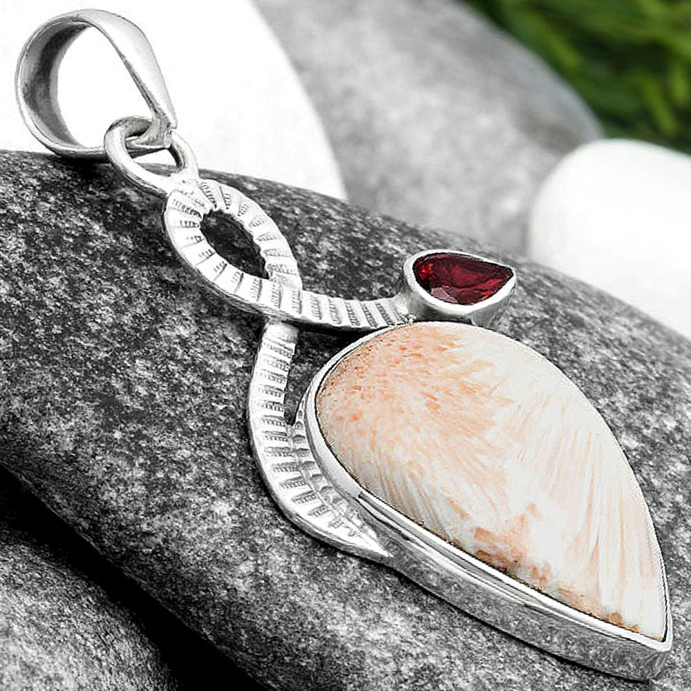 Orange Scolecite - India & Garnet Pendant P-1111 SDP104177