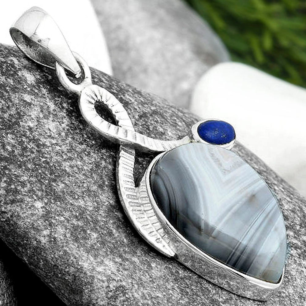 Natural Botswana Agate & Lapis Pendant P-1111 SDP104178