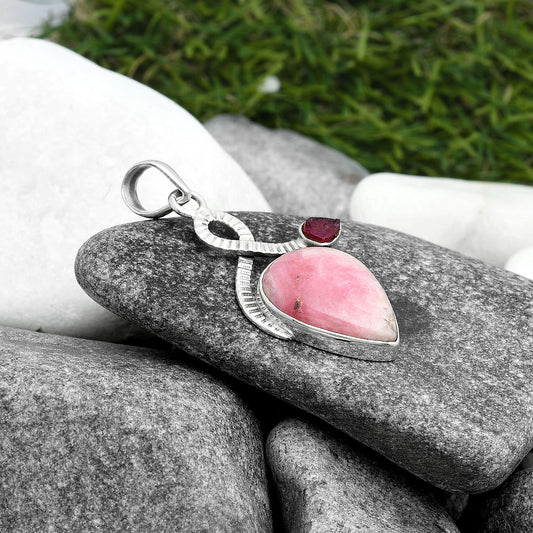 Rhodochrosite Argentina & Pink Tourmaline Rough Pendant P-1111 SDP104186