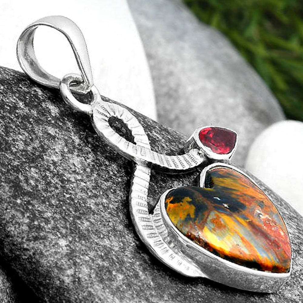 Heart Pietersite - Namibia & Garnet Pendant P-1111 SDP104213
