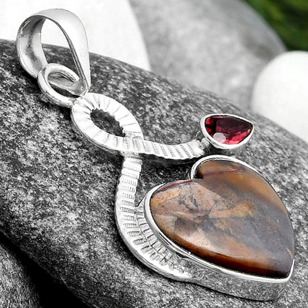 Heart Purple Cow Jasper & Garnet Pendant P-1111 SDP104217