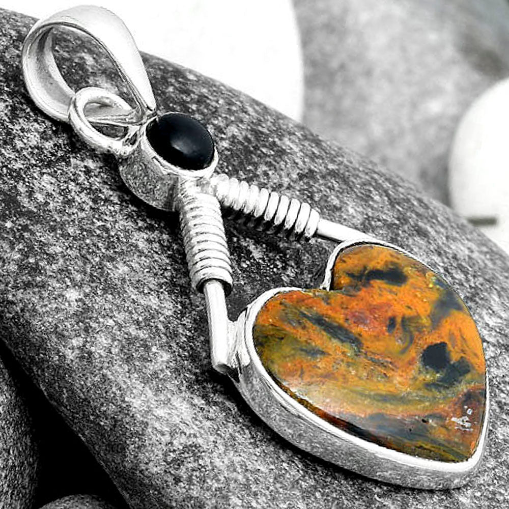 Heart Pietersite Namibia & Black Onyx Pendant P-1600 SDP104325