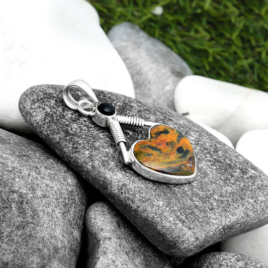 Heart Pietersite Namibia & Black Onyx Pendant P-1600 SDP104325