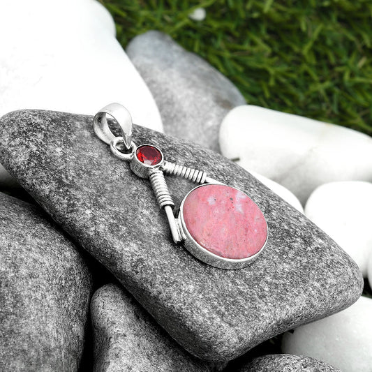 Natural Pink Tulip Quartz & Garnet Pendant P-1600 SDP104333