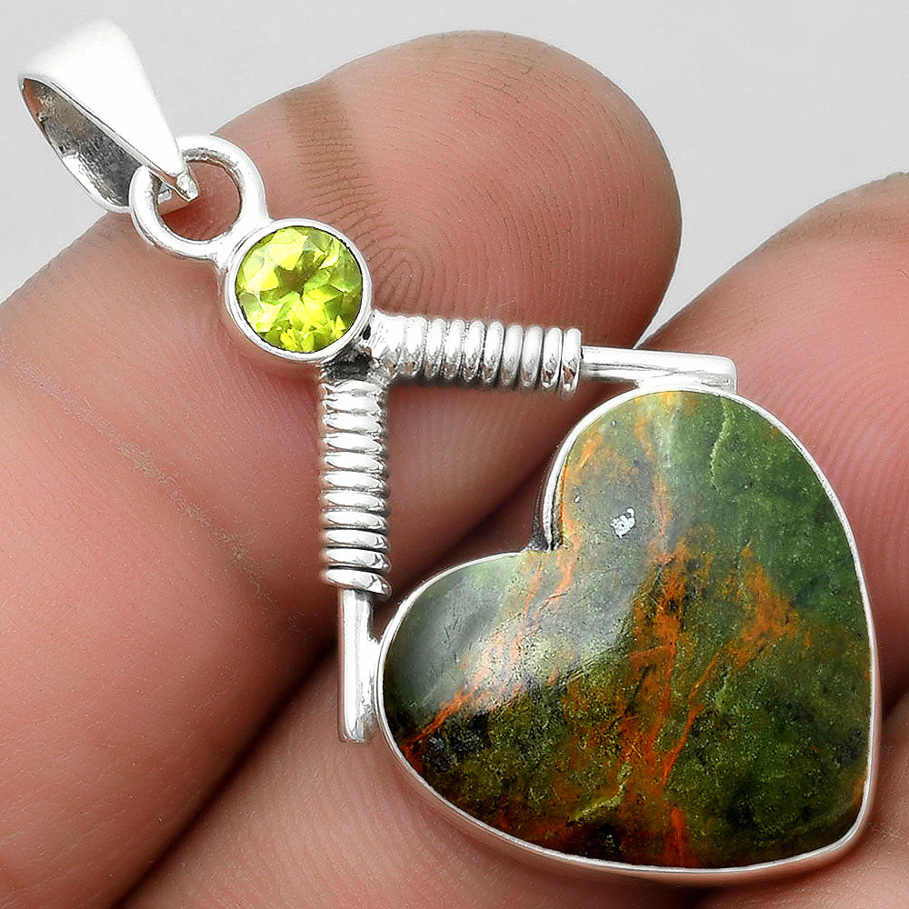 Heart Turkish Rainforest Chrysocolla & Peridot Pendant P-1600 SDP104340