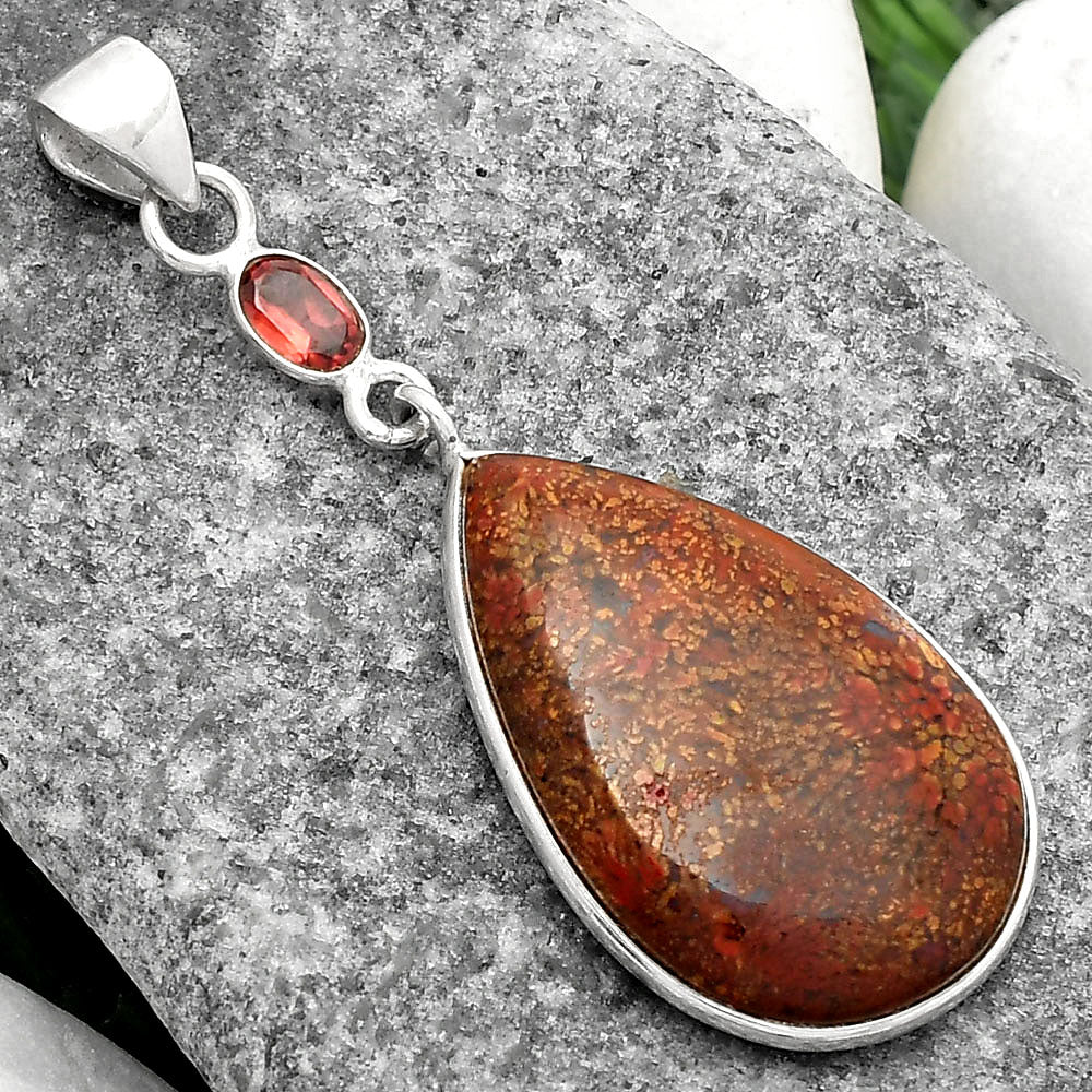 Natural Red Moss Agate & Garnet Pendant P-1098 SDP105005