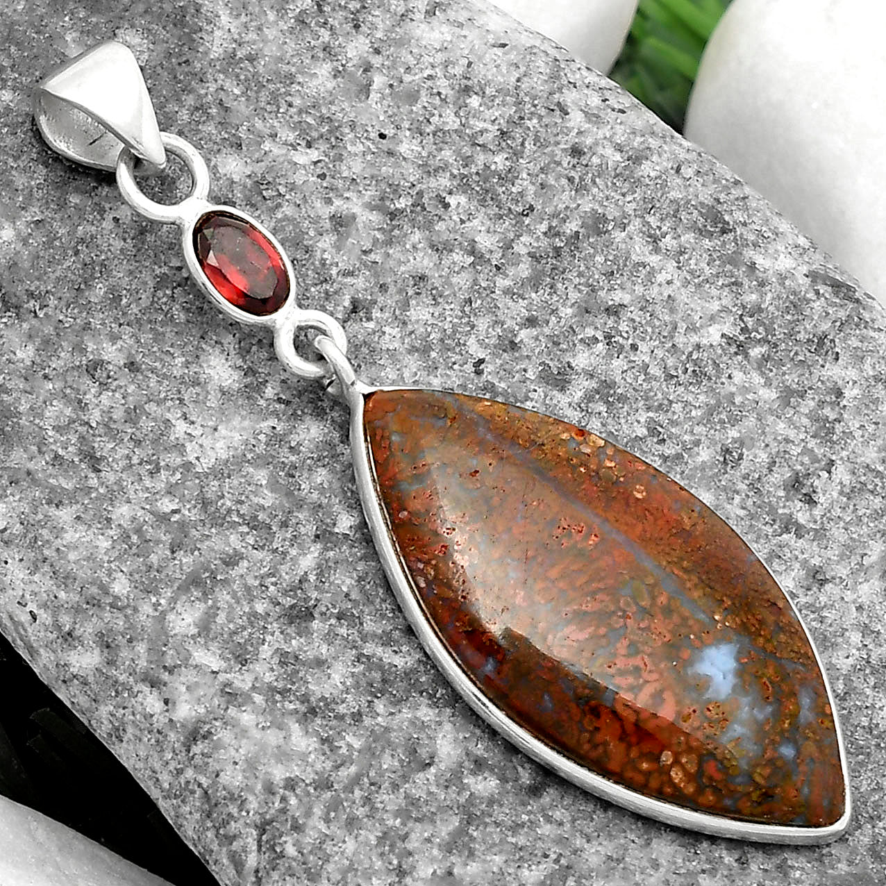 Natural Red Moss Agate & Garnet Pendant P-1098 SDP105118