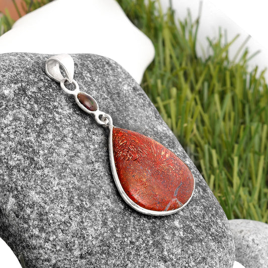 Red Moss Agate & Chalama Black Opal Pendant P-1098 SDP105160