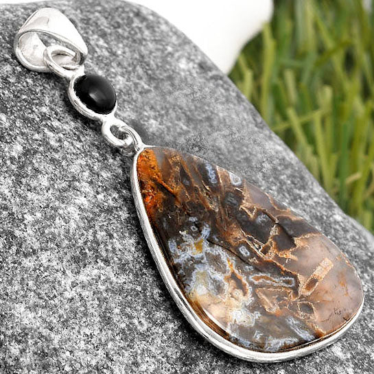 Tube Agate - Turkish & Black Onyx Pendant P-1098 SDP105176
