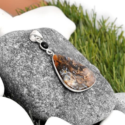 Tube Agate - Turkish & Black Onyx Pendant P-1098 SDP105176