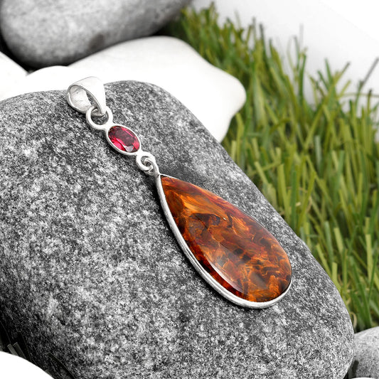 Natural Pietersite - Namibia & Garnet Pendant P-1098 SDP105184