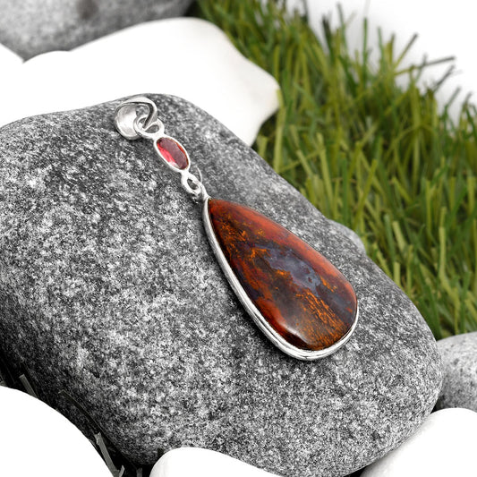 Natural Red Moss Agate & Garnet Pendant P-1098 SDP105238