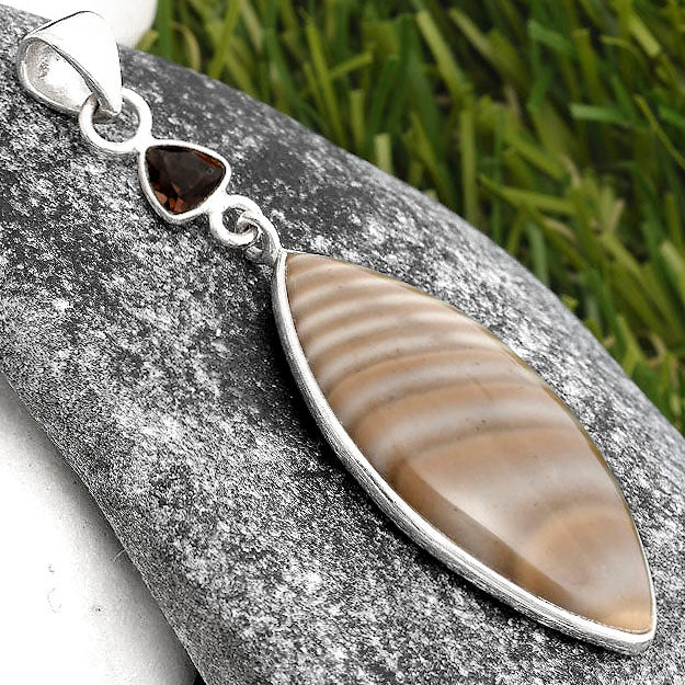 Natural Flint Stone & Smoky Quartz Pendant P-1098 SDP105466