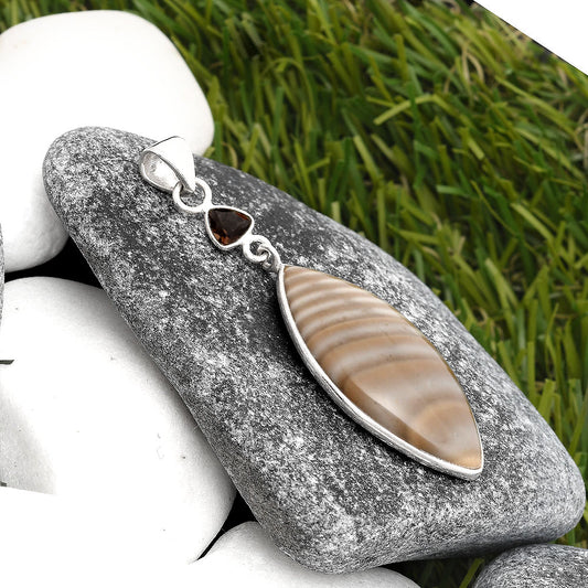 Natural Flint Stone & Smoky Quartz Pendant P-1098 SDP105466