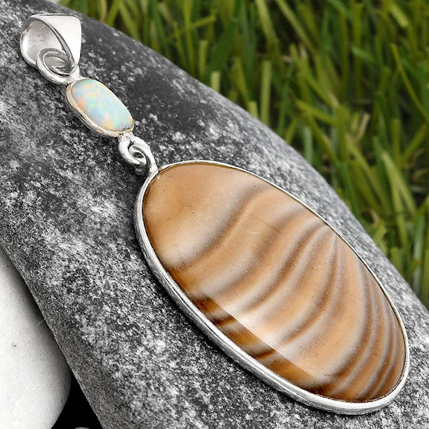 Natural Flint Stone & Fire Opal Pendant P-1098 SDP105525