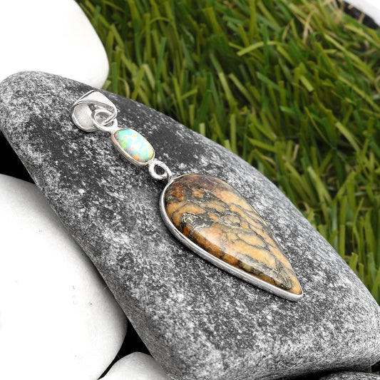 Natural Feder Pyrite & Fire Opal Pendant P-1098 SDP105553