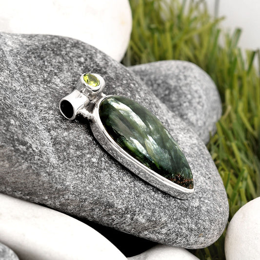 Natural Russian Seraphinite & Peridot Pendant P-1300 SDP106327