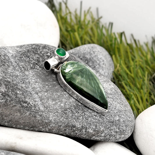 Russian Seraphinite & Green Onyx Pendant P-1300 SDP106353
