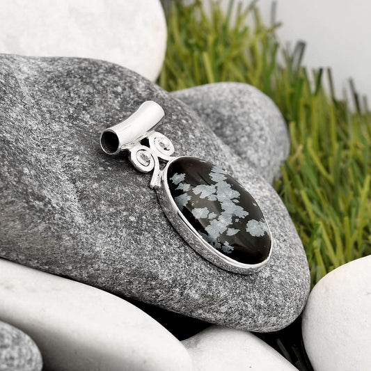 Natural Snow Flake Obsidian Pendant P-1597 SDP106369
