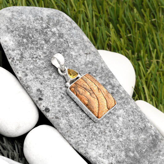 Natural Picture Jasper & Citrine Pendant P-1077 SDP107026