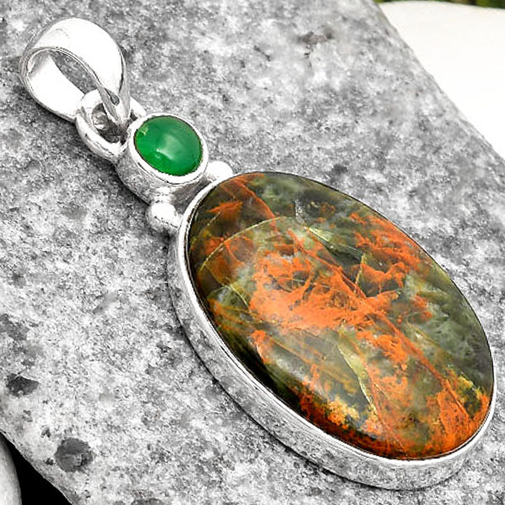 Turkish Rainforest Chrysocolla & Green Onyx Pendant P-1077 SDP107039