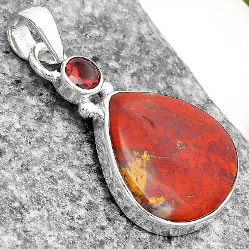 Natural Red Moss Agate & Garnet Pendant P-1077 SDP107059