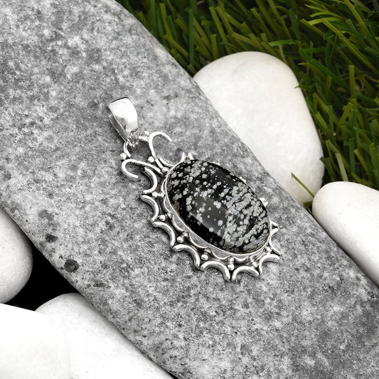 Natural Snow Flake Obsidian Pendant P-1249 SDP107303