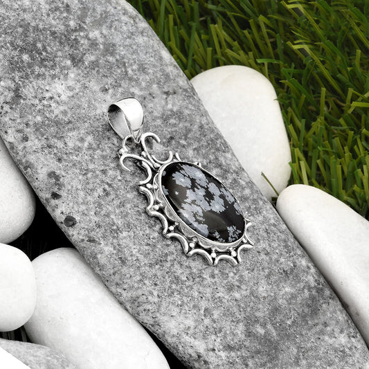 Natural Snow Flake Obsidian Pendant P-1249 SDP107344