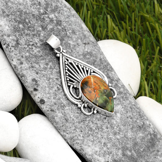 Natural Turkish Rainforest Chrysocolla Pendant P-1541 SDP107418