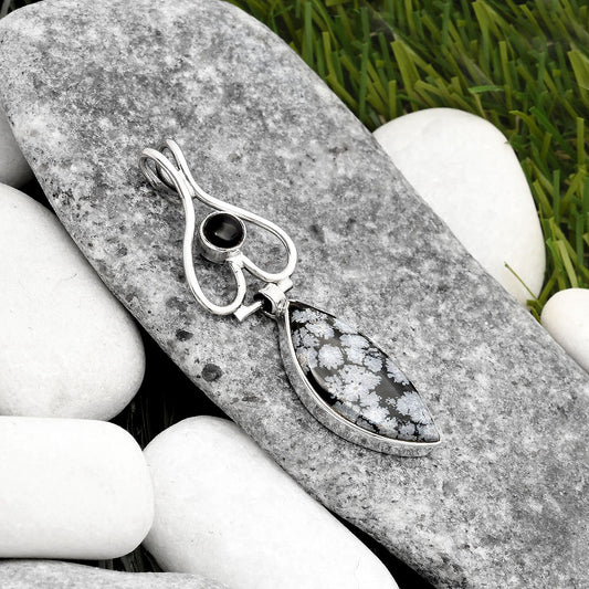 Snow Flake Obsidian & Black Onyx Pendant P-1542 SDP107449