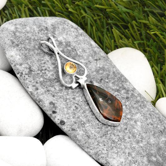 Turkish Rainforest Chrysocolla & Citrine Pendant P-1542 SDP107452