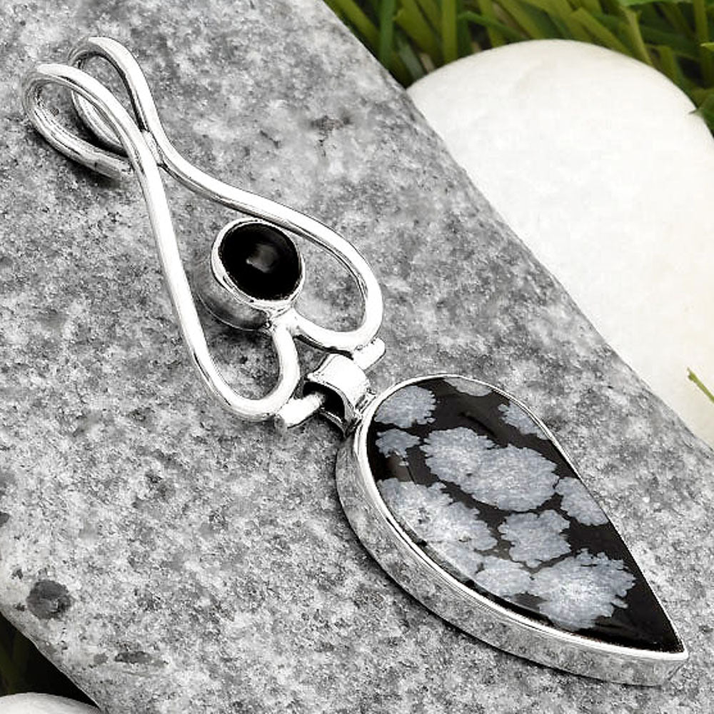 Snow Flake Obsidian & Black Onyx Pendant P-1542 SDP107457
