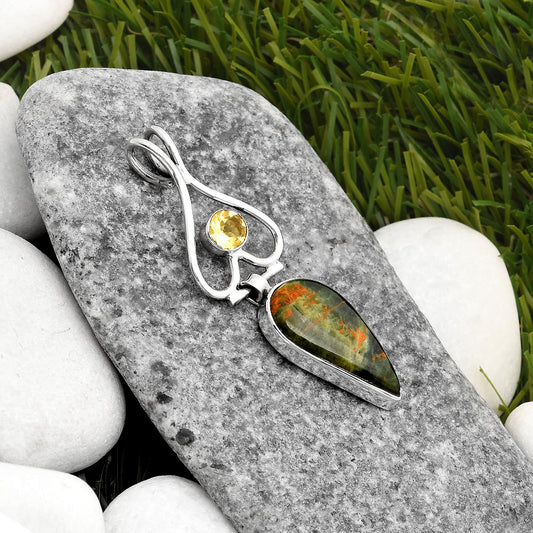 Turkish Rainforest Chrysocolla & Citrine Pendant P-1542 SDP107469