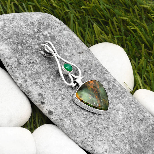 Turkish Rainforest Chrysocolla & Green Onyx Pendant P-1542 SDP107470
