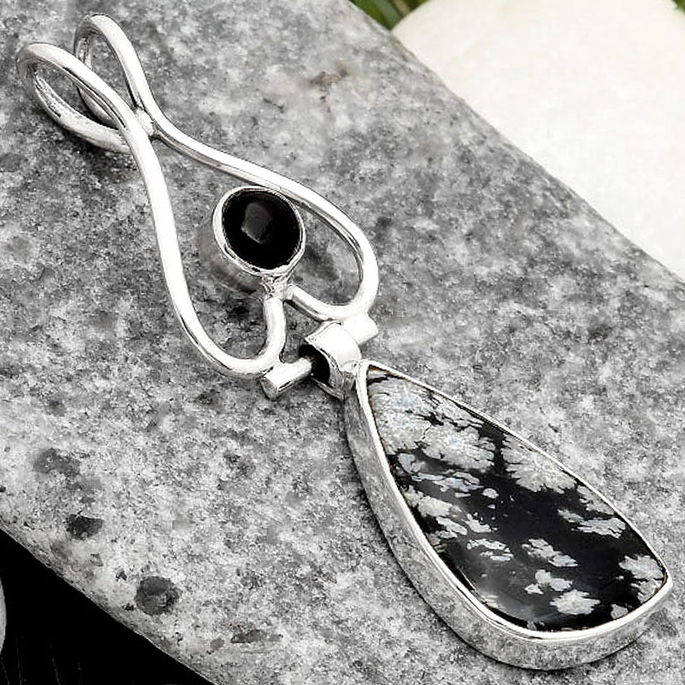 Snow Flake Obsidian & Black Onyx Pendant P-1542 SDP107471