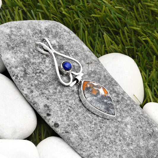 Natural Indian Blanket Jasper & Lapis Pendant P-1542 SDP107473
