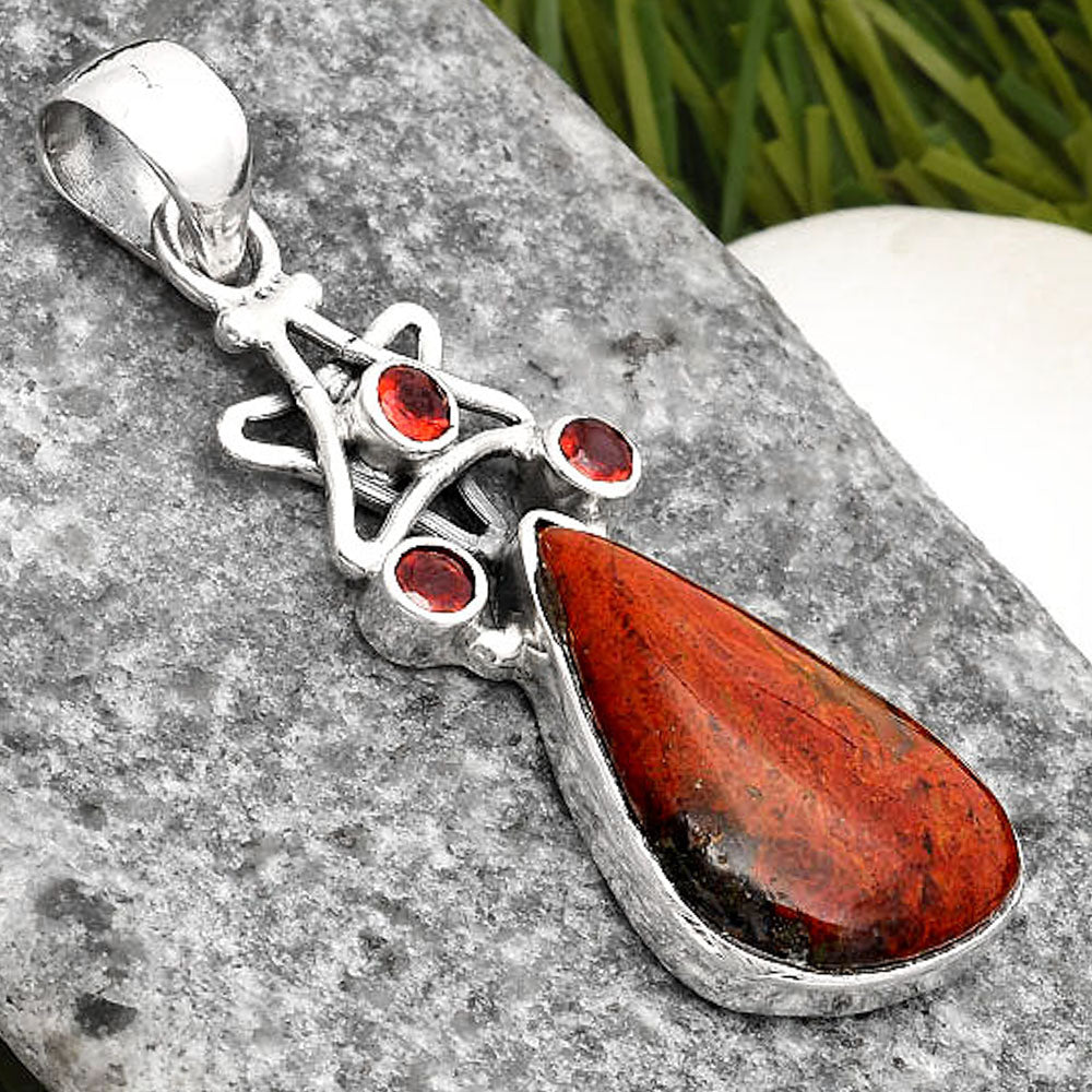 Star Natural Red Moss Agate & Garnet Pendant P-1095 SDP107501