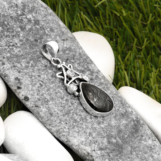 Star Crown Of Silver Black Malachite & White Zircon Pendant P-1095 SDP107504