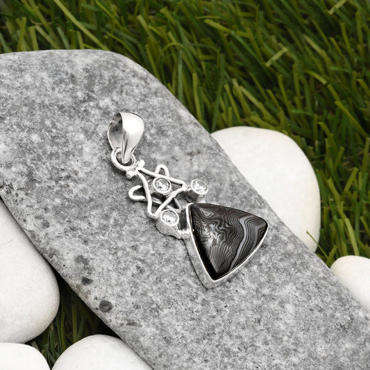 Star Crown Of Silver Black Malachite & White Zircon Pendant P-1095 SDP107509