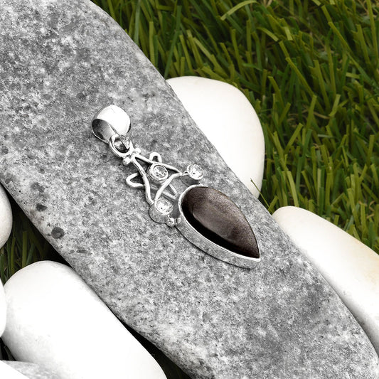 Star - Silver Obsidian & White Zircon Pendant P-1095 SDP107510