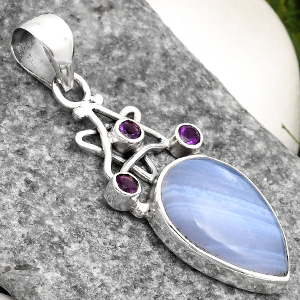 Star - Blue Lace Agate & Amethyst Pendant P-1095 SDP107517