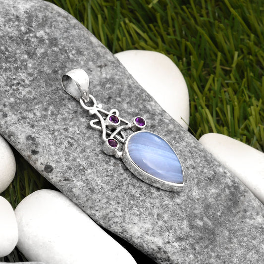 Star - Blue Lace Agate & Amethyst Pendant P-1095 SDP107517