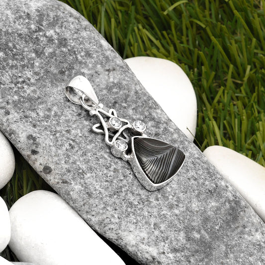 Star Crown Of Silver Black Malachite & White Zircon Pendant P-1095 SDP107525