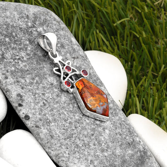 Star Natural Red Moss Agate & Garnet Pendant P-1095 SDP107529