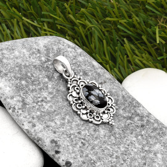 Natural Snow Flake Obsidian Pendant P-1214 SDP107598