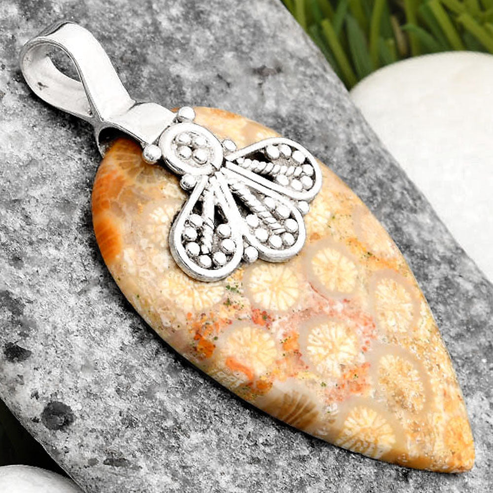 Natural Flower Fossil Coral Pendant P-1469 SDP107627