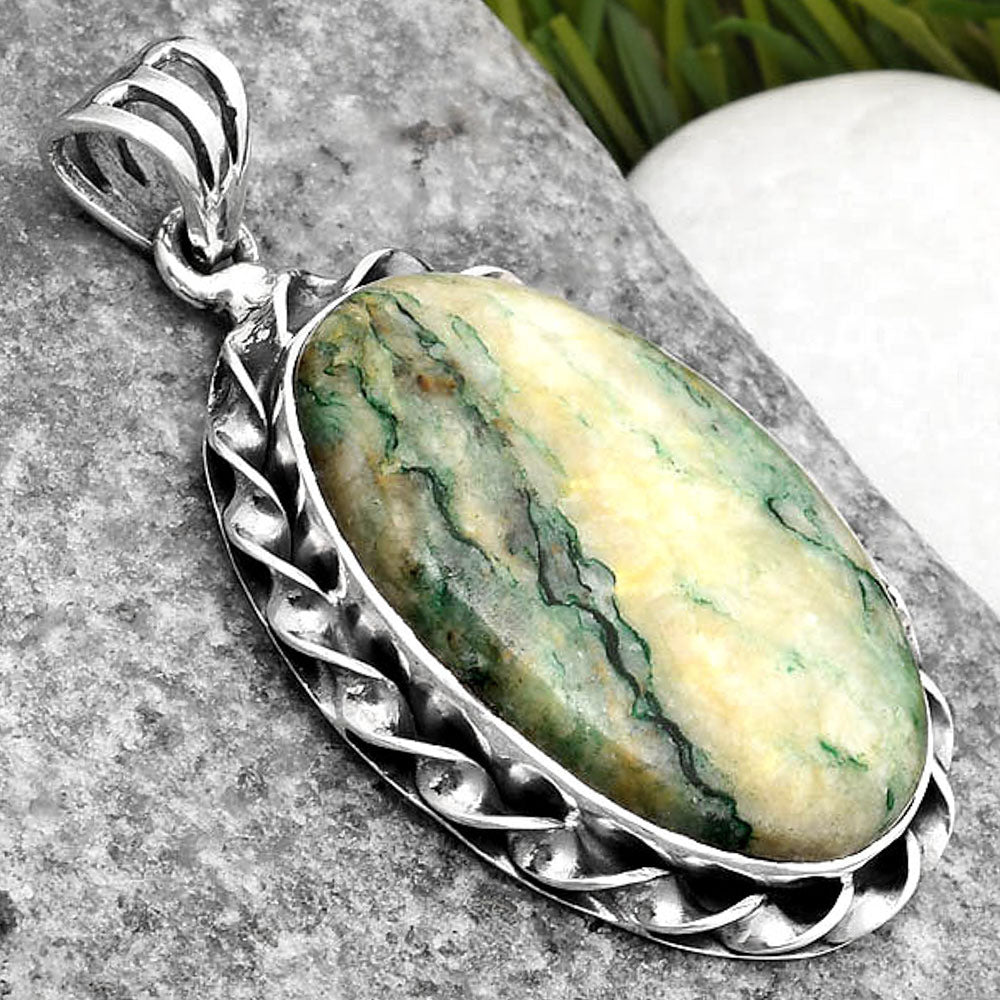 Natural Tree Weed Moss Agate - India Pendant P-1081 SDP107695