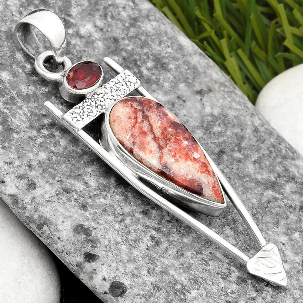 Natural Indian Blanket Jasper & Garnet Pendant P-1360 SDP108163