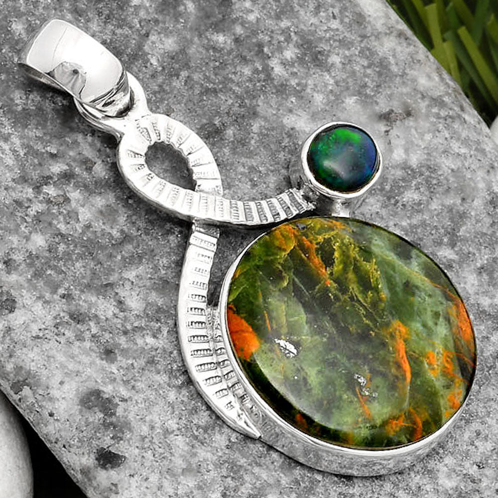 Turkish Rainforest Chrysocolla & Black Ethiopian Opal Pendant P-1111 SDP108168